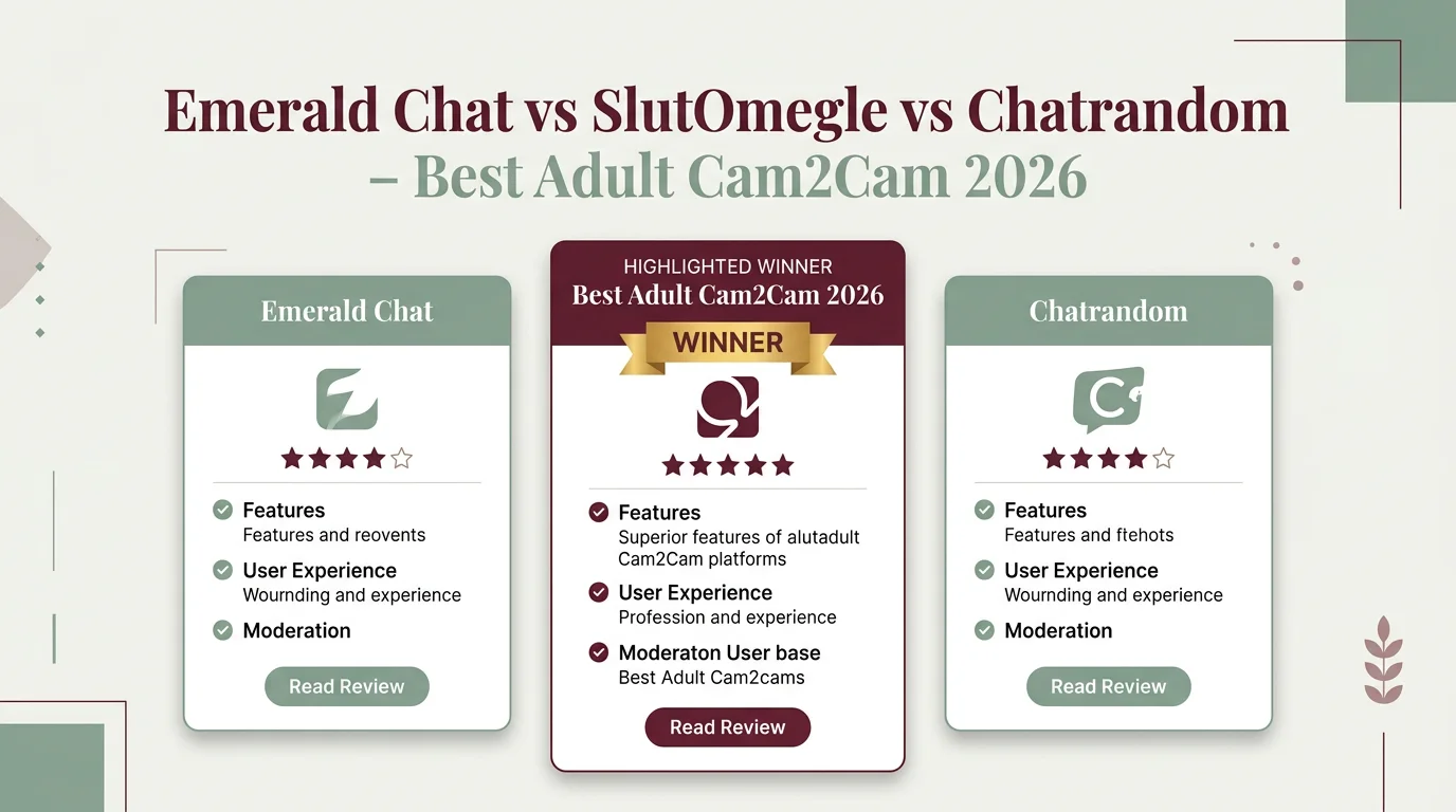 Emerald Chat vs SlutOmegle vs Chatrandom comparison hero banner burgundy sage green 2026