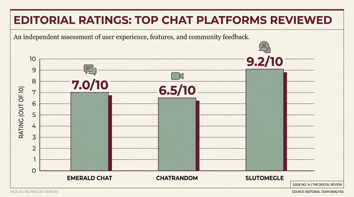 Rating scores Emerald Chat 7.0 Chatrandom 6.5 SlutOmegle 9.2 comparison 2026